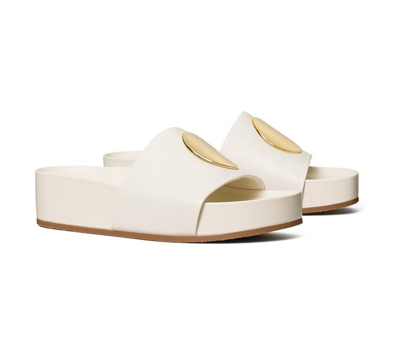 Pre-owned Tory Burch Patos Platform Leather Slide Sandal Ivory Us 9.5 10 Authentic In White
