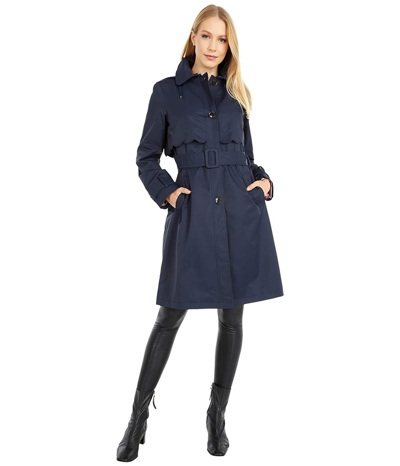 Pre-owned Kate Spade York Scalloped Belted Hooded Fall Spring Rain Trench Coat In Blue