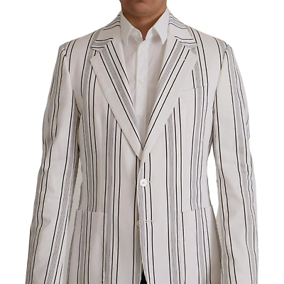 Pre-owned Dolce & Gabbana White Stripes Cotton Single Breasted Blazer