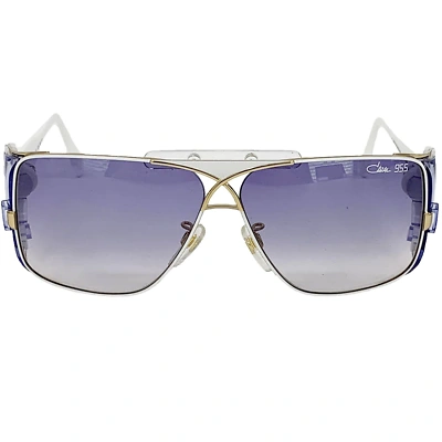 Pre-owned Cazal Sunglasses  Legends 955 332 63 11 120 Shiny White Gold Azure Blue Gradient In Gray