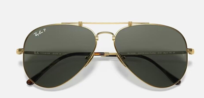 Pre-owned Ray Ban Rb8125m Titanium Aviator Matte Gold / Polarized Green G-15