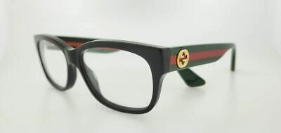 Pre-owned Gucci 0278o 011 55mm Black Frame Red Green Arms With Clear Lenses