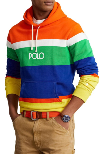 Pre-owned Polo Ralph Lauren Multicolor Striped Polo Logo Fleece Hoodie Sweatshirt