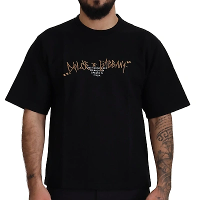 Pre-owned Dolce & Gabbana Black Logo Cotton Crewneck T-shirt