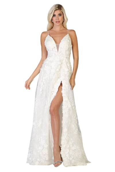 Pre-owned Designer Thigh High Slit Wedding Gown In White