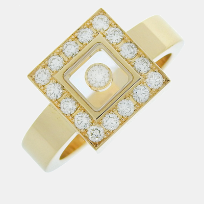 Pre-owned Chopard 18k Yellow Gold And Diamond Happy Diamonds Square Cocktail Ring Eu 62