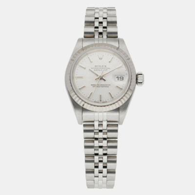 Pre-owned Rolex Grey 18k White Gold And Stainless Steel Datejust 79174 Automatic Women's Wristwatch 26 Mm