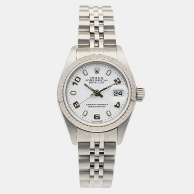 Pre-owned Rolex White 18k White Gold And Stainless Steel Datejust 79174 Automatic Women's Wristwatch 26 Mm