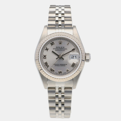Pre-owned Rolex Silver 18k White Gold And Stainless Steel Datejust 79174 Automatic Women's Wristwatch 26 Mm