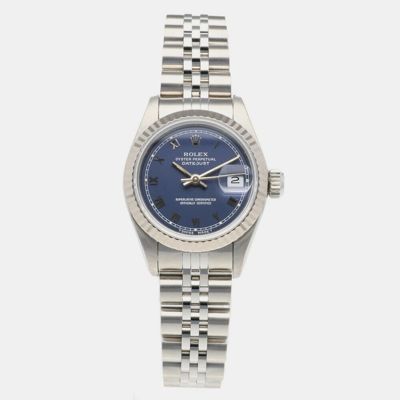 Pre-owned Rolex Blue Stainless Steel Datejust 69174 Automatic Women's Wristwatch 28 Mm