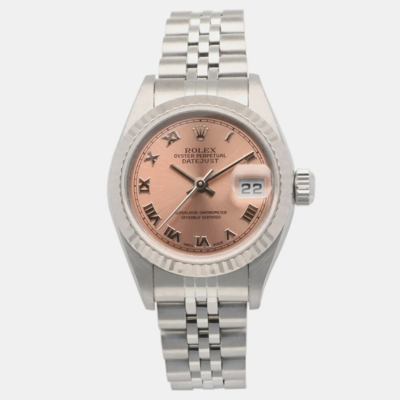 Pre-owned Rolex Pink 18k White Gold Stainless Steel Datejust 79174 Automatic Women's Wristwatch 26 Mm