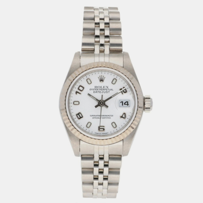 Pre-owned Rolex White 18k White Gold Stainless Steel Datejust 79174 Automatic Women's Wristwatch 26 Mm