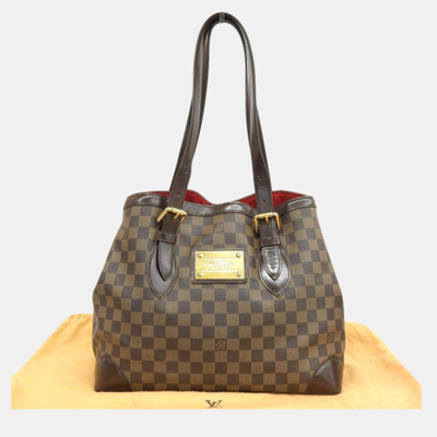 Pre-owned Louis Vuitton Brown Canvas Damier Ebene Hampstead Gm Tote Bag