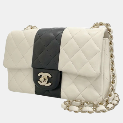 Pre-owned Chanel 2022 Classic Mini Bi-stripe Double Flap Bag In White