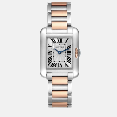 Pre-owned Cartier Tank Anglaise Small Steel Rose Gold Ladies Watch W5310036 30.2 X 22.7 Mm In Silver