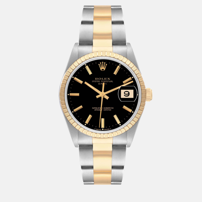 Pre-owned Rolex Date Steel Yellow Gold Black Dial Men's Watch 15223 34 Mm