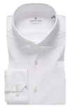 EMANUEL BERG 4FLEX MODERN FIT SOLID WHITE KNIT BUTTON-UP SHIRT