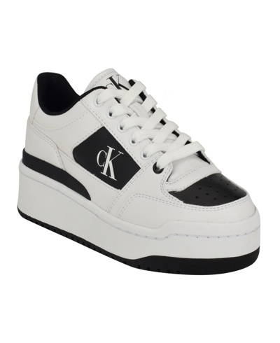 Calvin Klein Women's Alondra Casual Platform Lace-up Sneakers In Black,white- Manmade