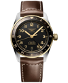 Longines Men's Swiss Automatic Spirit Zulu Time Brown Leather Strap Watch 39mm In Silver And K Gold