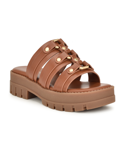 Nine West Women's Cazz Strappy Lug Sole Casual Sandals In Medium Brown