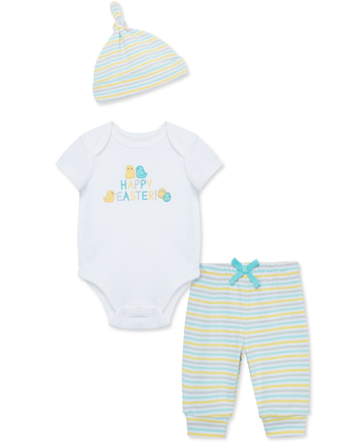 Little Me Baby Boys And Baby Girls Easter Bodysuit, Pants, And Hat Set In Multi