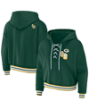 WEAR BY ERIN ANDREWS WOMEN'S WEAR BY ERIN ANDREWS GREEN GREEN BAY PACKERS LACE-UP PULLOVER HOODIE