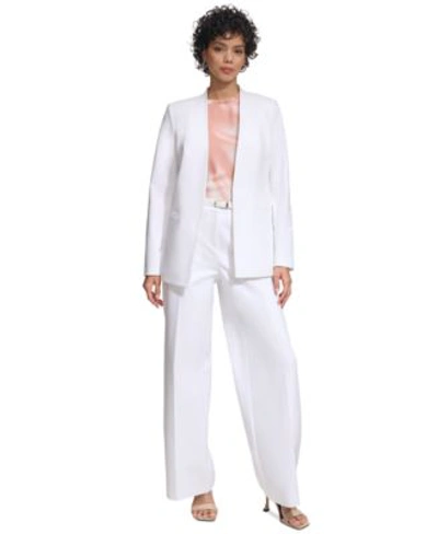 Calvin Klein Collarless Open Front Blazer Belted Wide Leg Pants In White