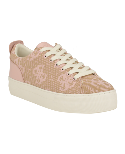 Guess Women's Giaa Platform Court Sneakers In Beige,pink Logo - Textile,faux Leather