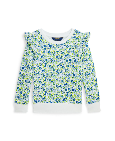 POLO RALPH LAUREN TODDLER AND LITTLE GIRLS FLORAL RUFFLED FRENCH TERRY SWEATSHIRT