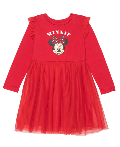 Disney Kids' Toddler Girls Long Sleeve Minnie Mouse Leopard Dress In Red