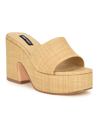 Nine West Women's Boone Slip-on Round Toe Wedge Sandals In Light Natural Woven - Manmade