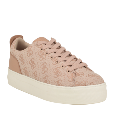 Guess Women's Giaa Platform Court Sneakers In Light Pink Logo - Textile,faux Leather