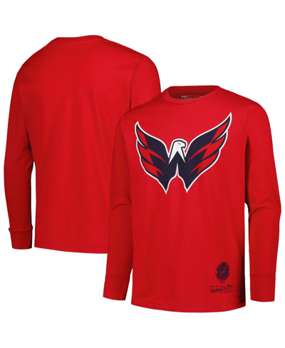 Mitchell & Ness Kids' Big Boys  Red Washington Capitals Throwback Logo Long Sleeve T-shirt