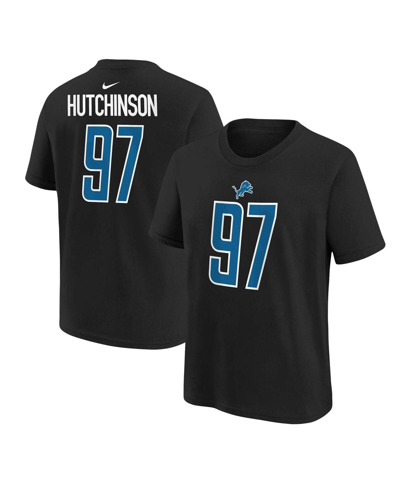 Nike Kids' Big Boys  Aidan Hutchinson Black Detroit Lions Player Name And Number T-shirt