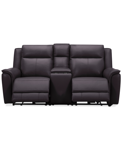Macy's Addyson 77" 3-pc. Leather Sofa With 2 Zero Gravity Recliners With Power Headrests & 1 Console, Creat In Chocolate