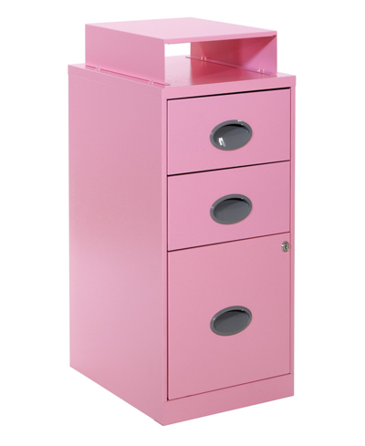 Osp Home Furnishings Office Star 27.75" 3 Drawer Locking Metal File Cabinet In Pink