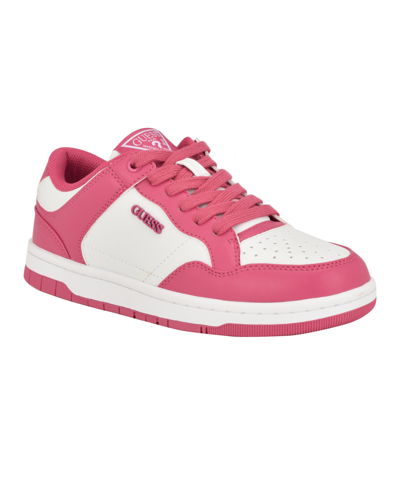 Guess Women's Rubinn Lace-up Logo Detail Closed Toe Sneakers In Medium Pink,white - Faux Leather
