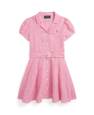 Polo Ralph Lauren Kids' Toddler And Little Girls Belted Gingham Linen Dress In Belmont Pink White