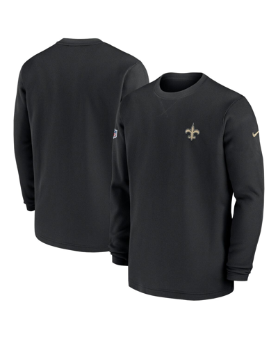 Nike Men's  Black New Orleans Saints 2023 Sideline Throwback Heavy Brushed Waffle Long Sleeve T-shirt