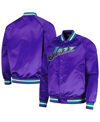 MITCHELL & NESS MEN'S MITCHELL & NESS PURPLE UTAH JAZZ HARDWOOD CLASSICS THROWBACK WORDMARK RAGLAN FULL-SNAP JACKET