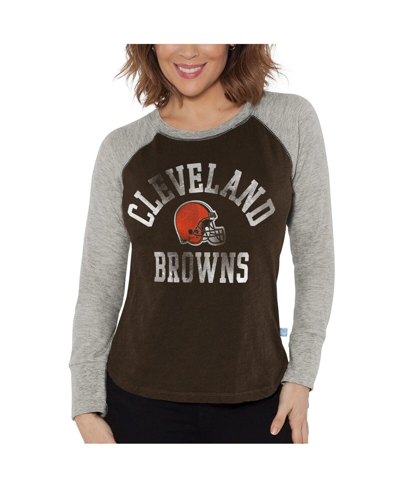 G-iii 4her By Carl Banks Women's  Brown, Heather Gray Distressed Cleveland Browns Waffle Knit Raglan In Brown,heather Gray