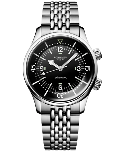 Longines Men's Swiss Automatic Legend Diver Stainless Steel Bracelet Watch 39mm In Black/silver