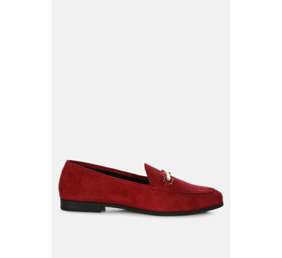 London Rag Zaara Solid Faux Suede Loafers In Burgundy