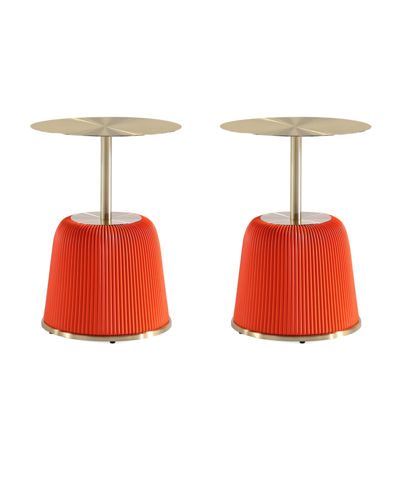 Manhattan Comfort Anderson 2-piece 15.75" Wide Leatherette Upholstered End Table Set In Orange