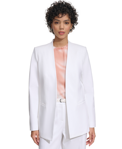 Calvin Klein Collarless Open Front Blazer Belted Wide Leg Pants In White