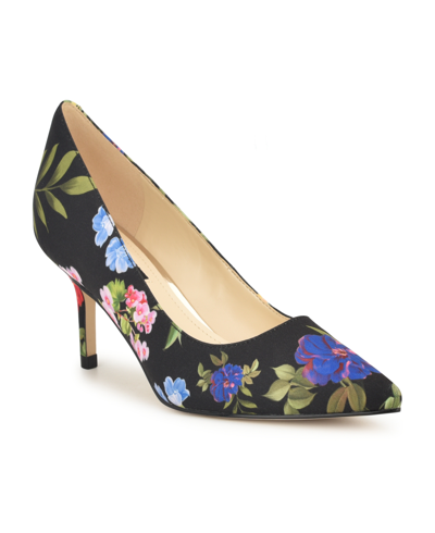 Nine West Women's Arlene Kitten Heel Pointy Toe Pumps In Black Garden Print Multi - Textile