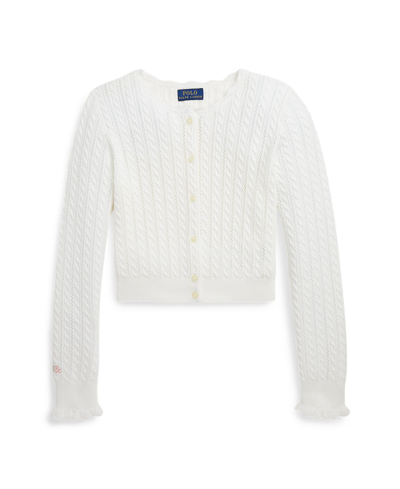 Polo Ralph Lauren Kids' Big Girls Pointelle-knit Cotton Cardigan Sweater In Deckwash White