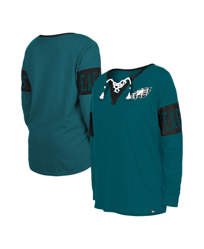 New Era Women's  Midnight Green Philadelphia Eagles Lace-up Notch Neck Long Sleeve T-shirt