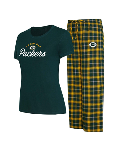 Concepts Sport Women's  Green, Gold Green Bay Packers Arctic T-shirt Flannel Pants Sleep Set In Green,gold