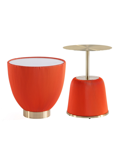 Manhattan Comfort Anderson 2-piece Leatherette Upholstered End Table Set In Orange